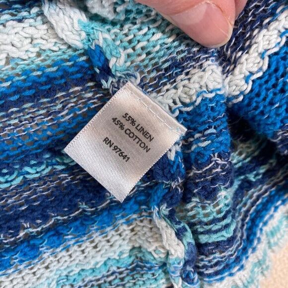 J. Jill Cardigan Women Large Blue Striped Linen Cotton Preppy Costal Resort Wear - Picture 7 of 10